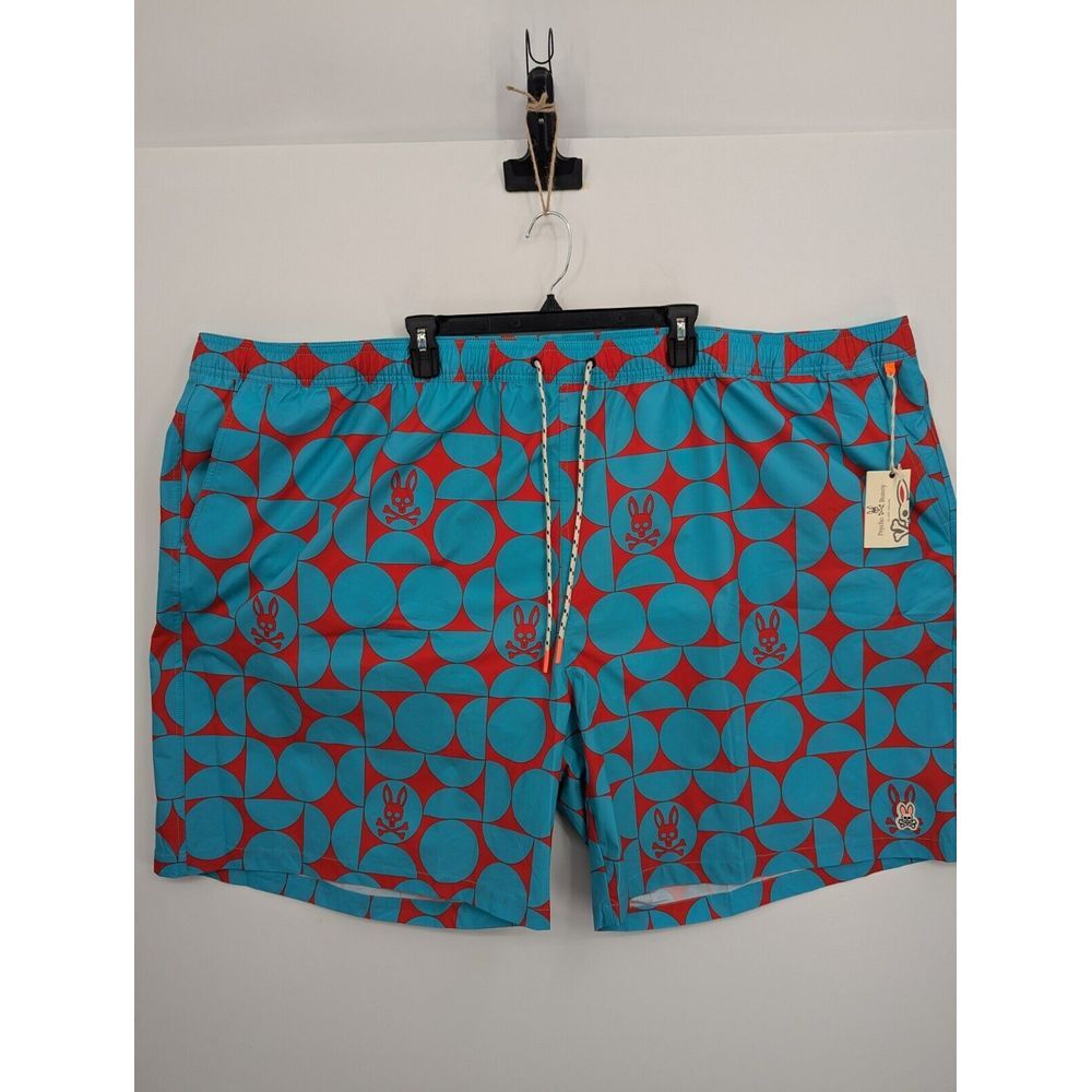 Psycho Bunny Men's Bennett Swim Suit Shorts, Neon Aqua, 6XL, BIG, BRAND NEW $140